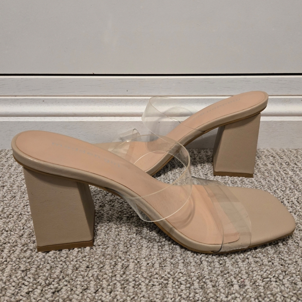 MADDEN GIRL - CLEAR AND NUDE STRAPPY HEELED SANDALS